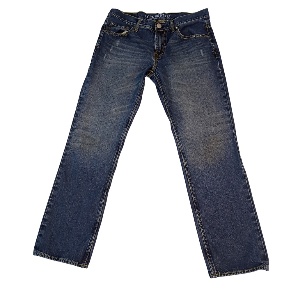 Aeropostale‎ Mens Slim Straight Blue Denim Jeans Medium Wash 33x32 Cotton